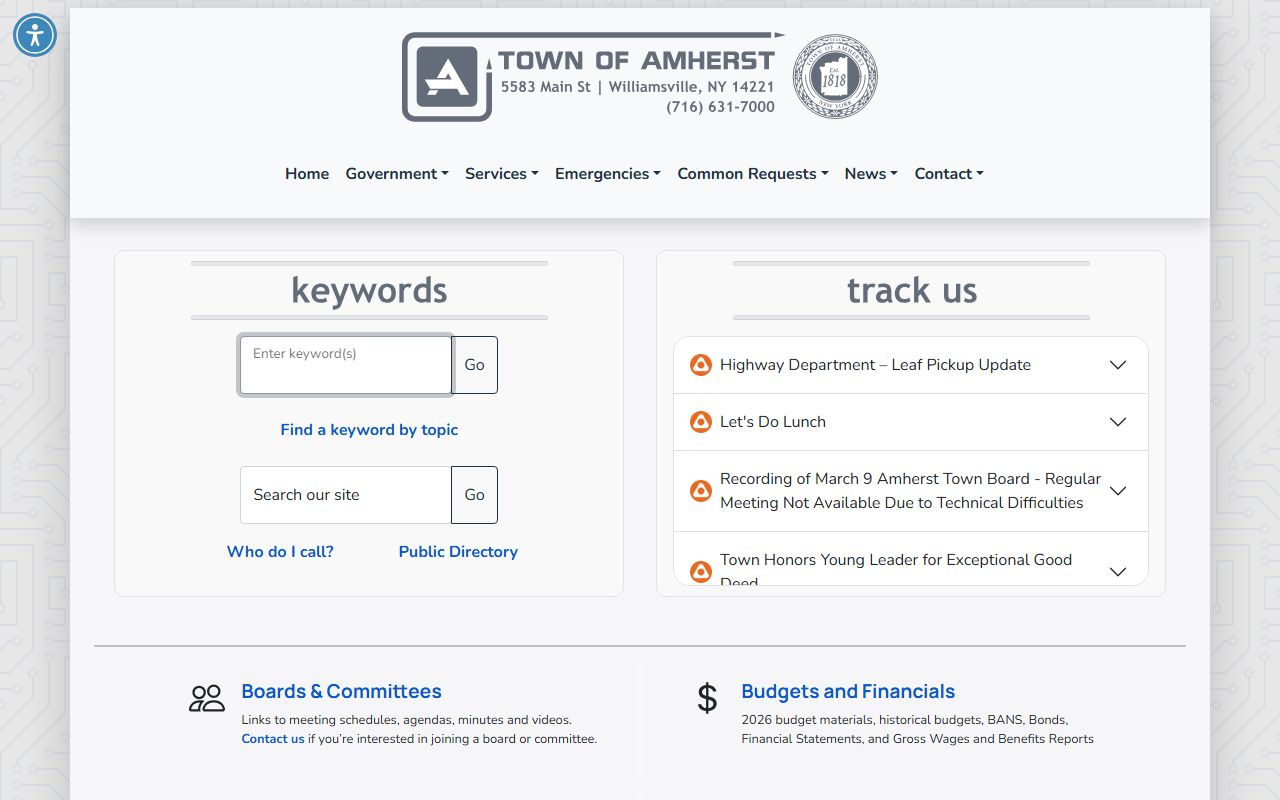 Town of Amherst Official Website for New York birth records
