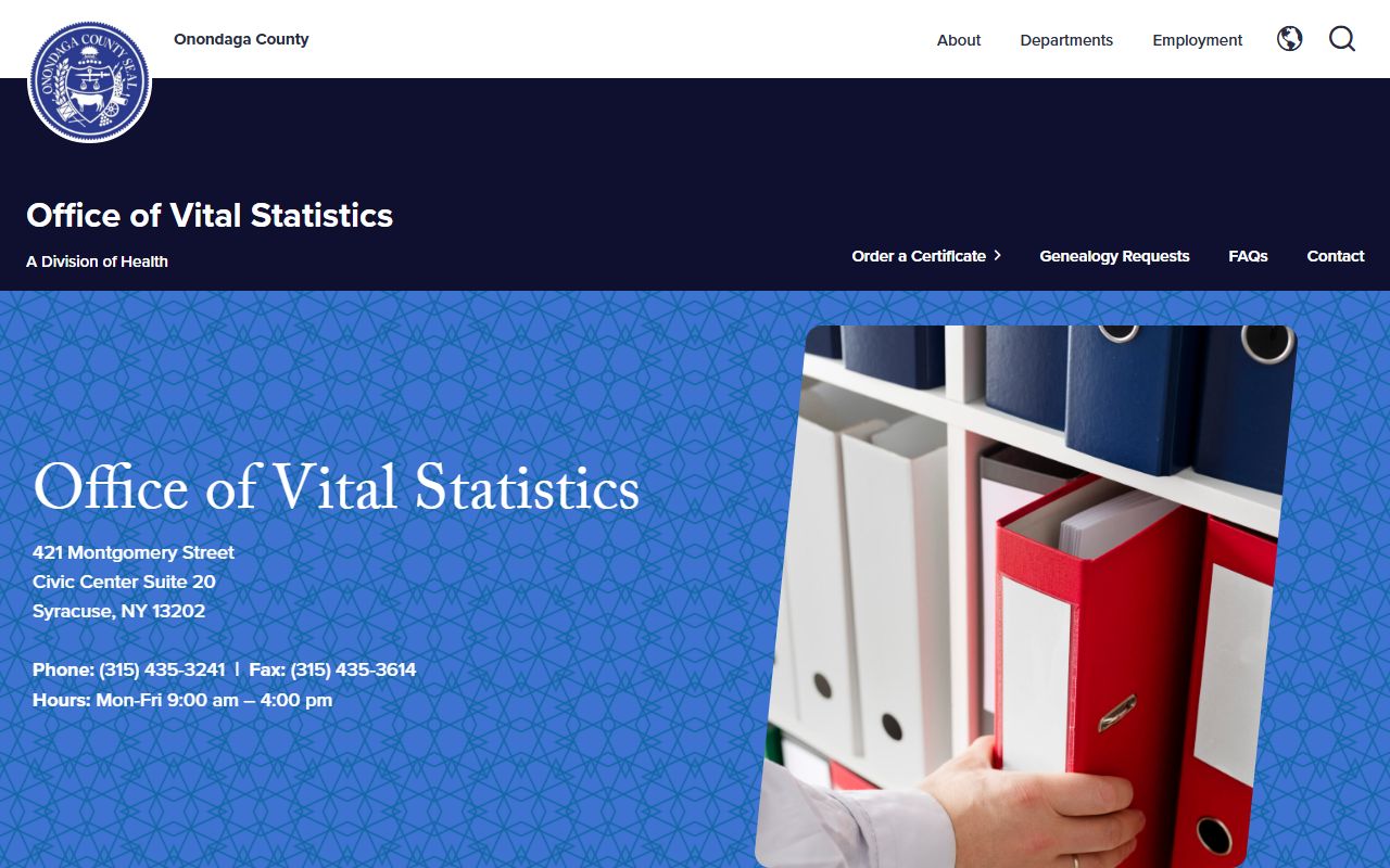 Onondaga County Office of Vital Statistics for New York birth records