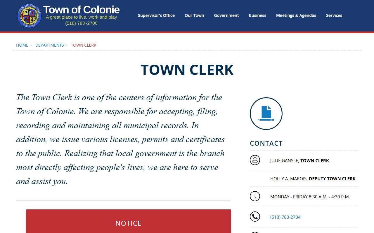 Colonie Town Clerk for New York birth records
