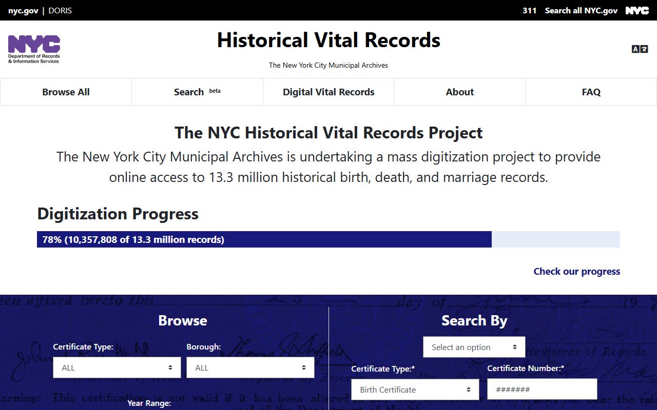 FREE NYC Historical Vital Records Website for New York birth records
