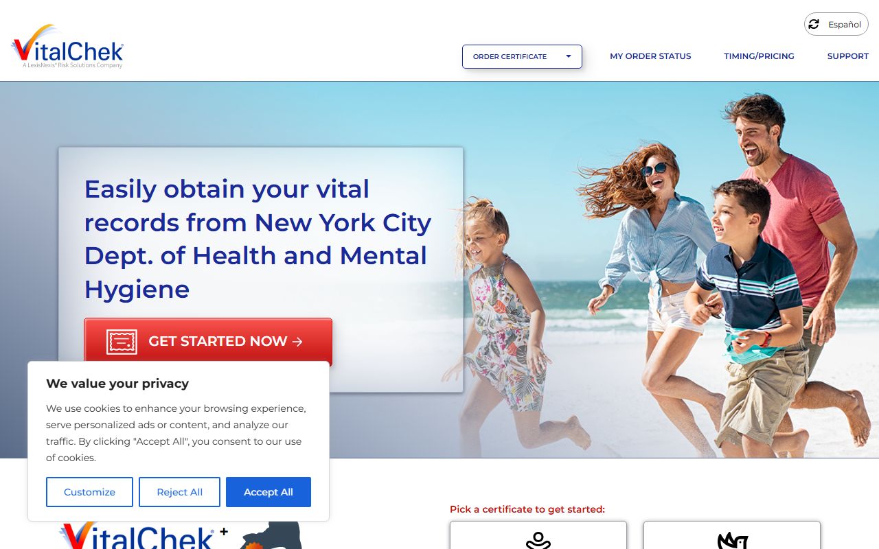 VitalChek NYC Orders for New York birth records