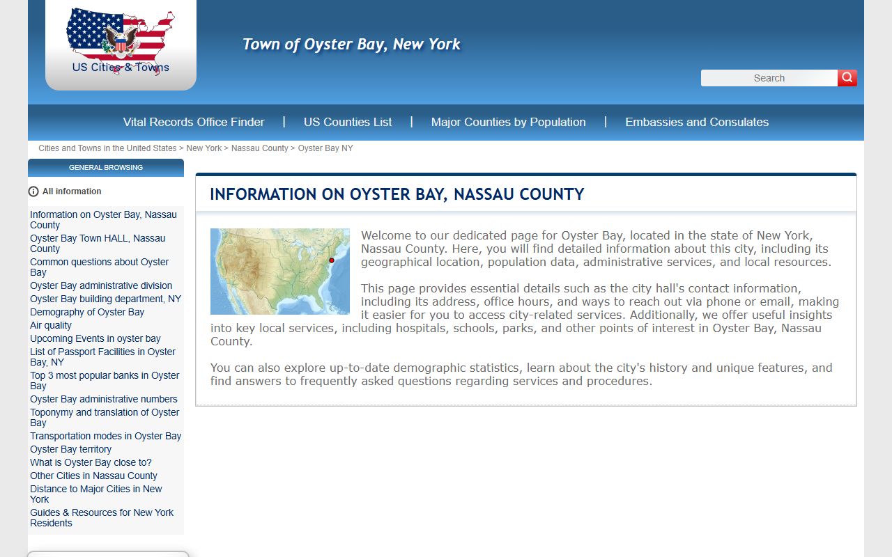 Oyster Bay Town Information for New York birth records