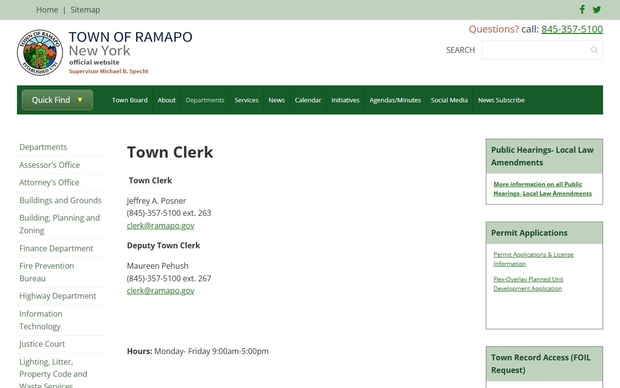 Ramapo Town Clerk for New York birth records