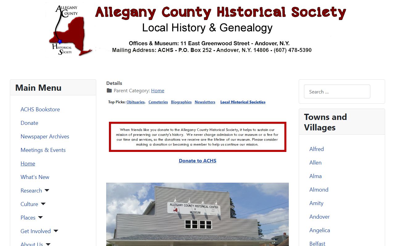 Allegany County Historical Society birth records resources