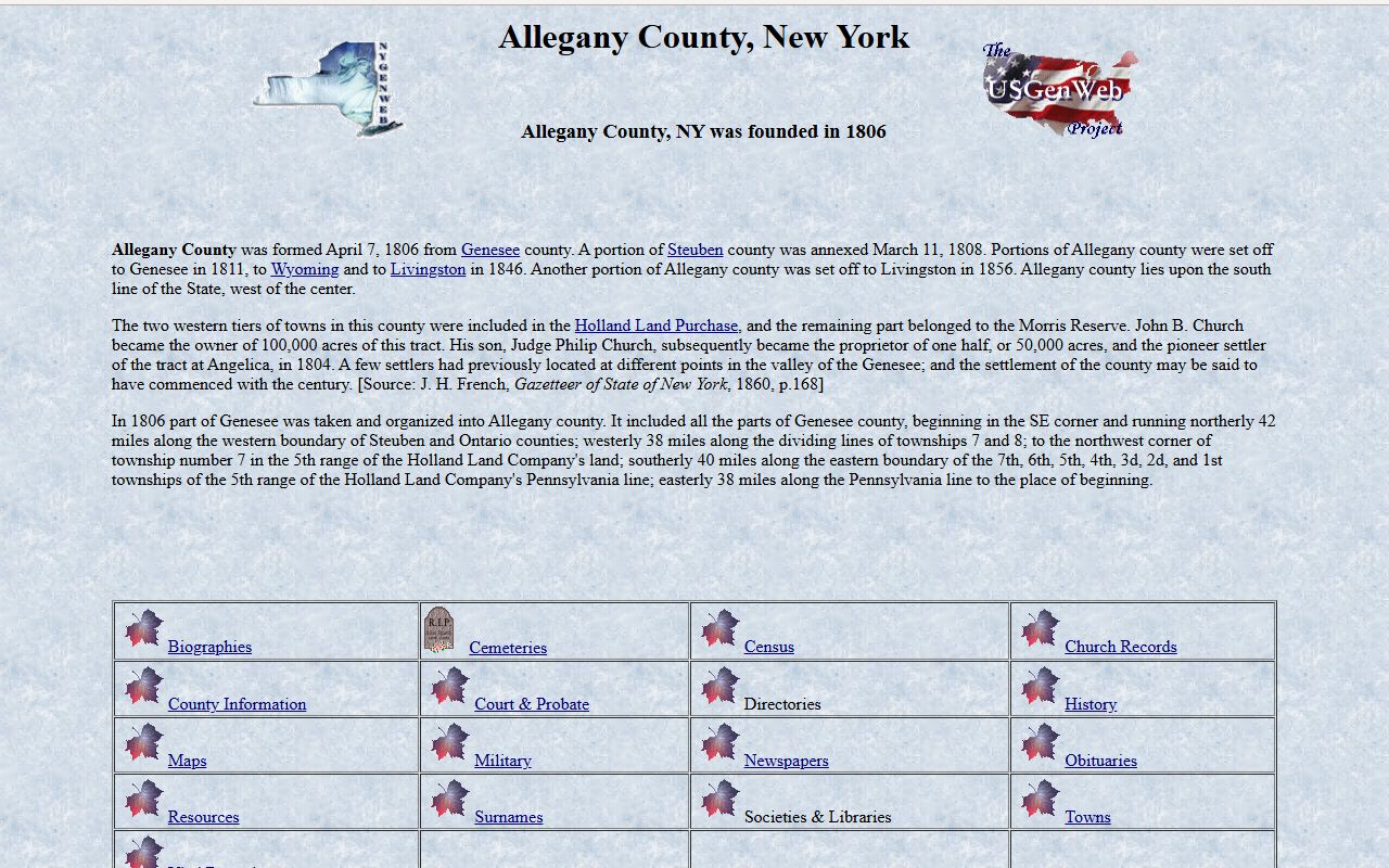 Allegany County NYGenWeb birth records page