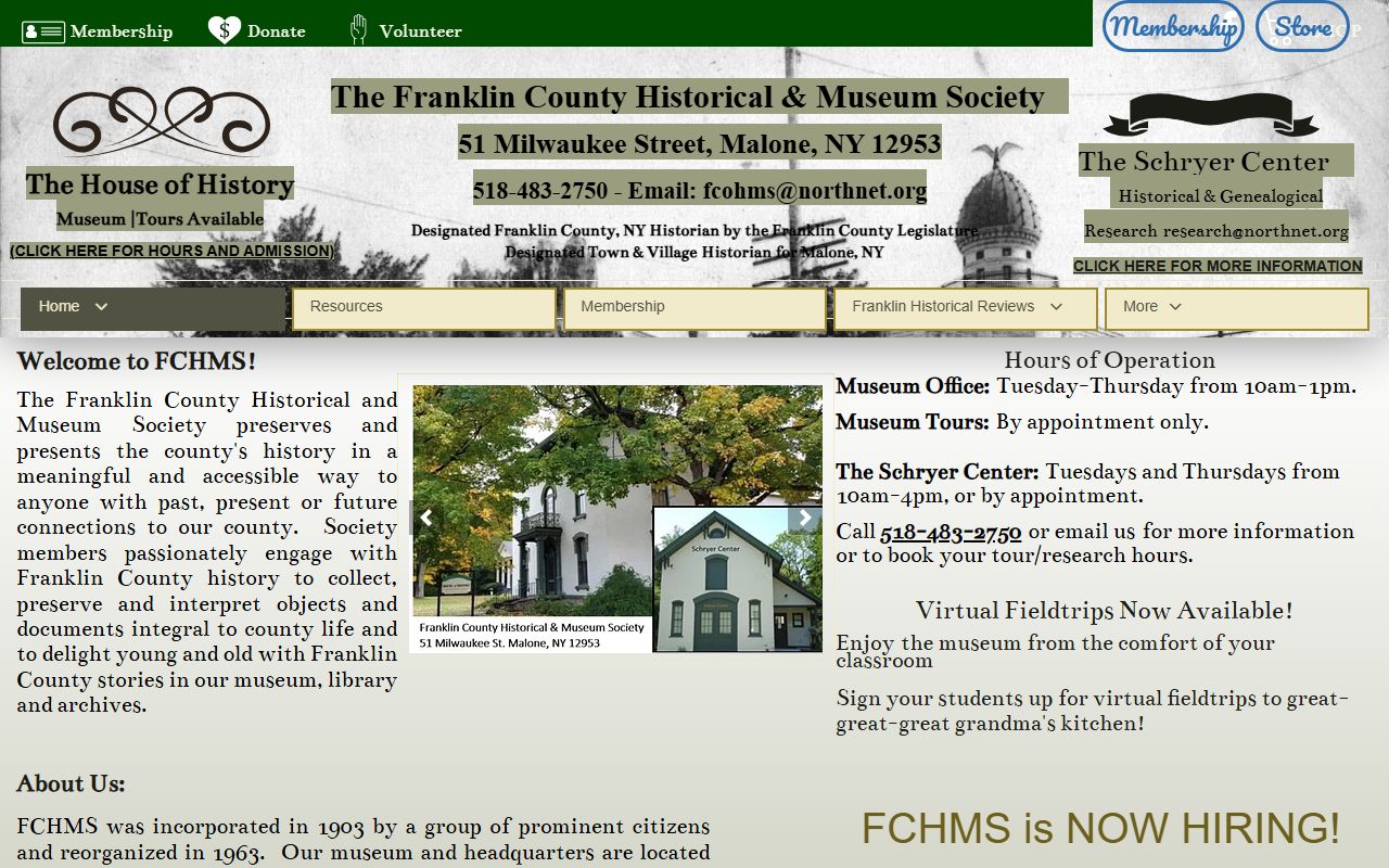 Franklin County Historical and Museum Society for New York birth records