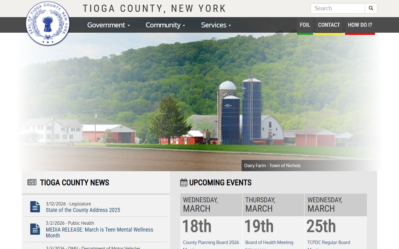 Tioga County Official Website for New York birth records