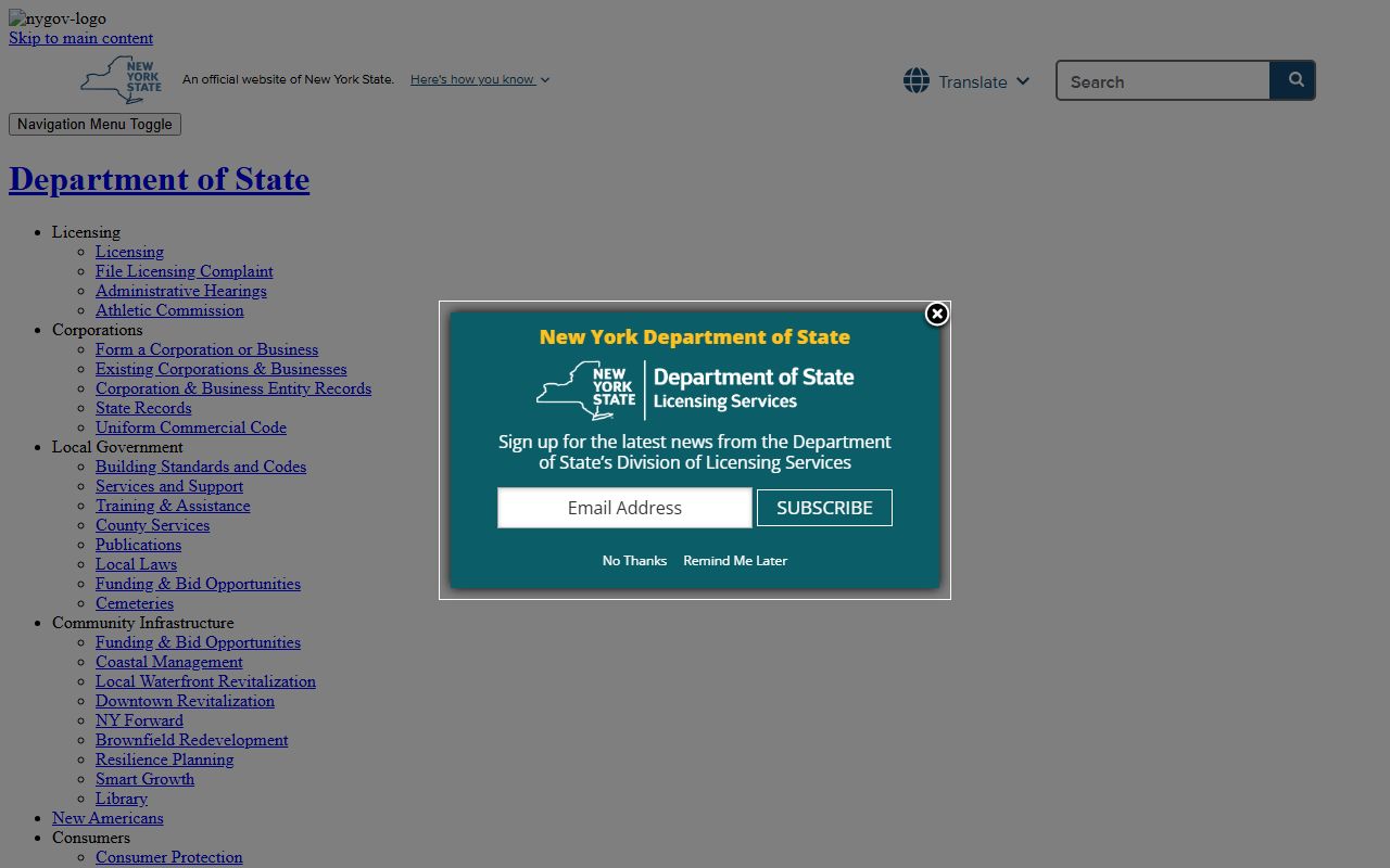 NYS Department of State apostille page for New York birth records